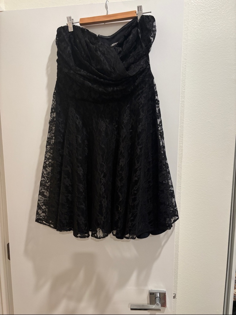 Express Black Strapless Lace Cocktail Dress